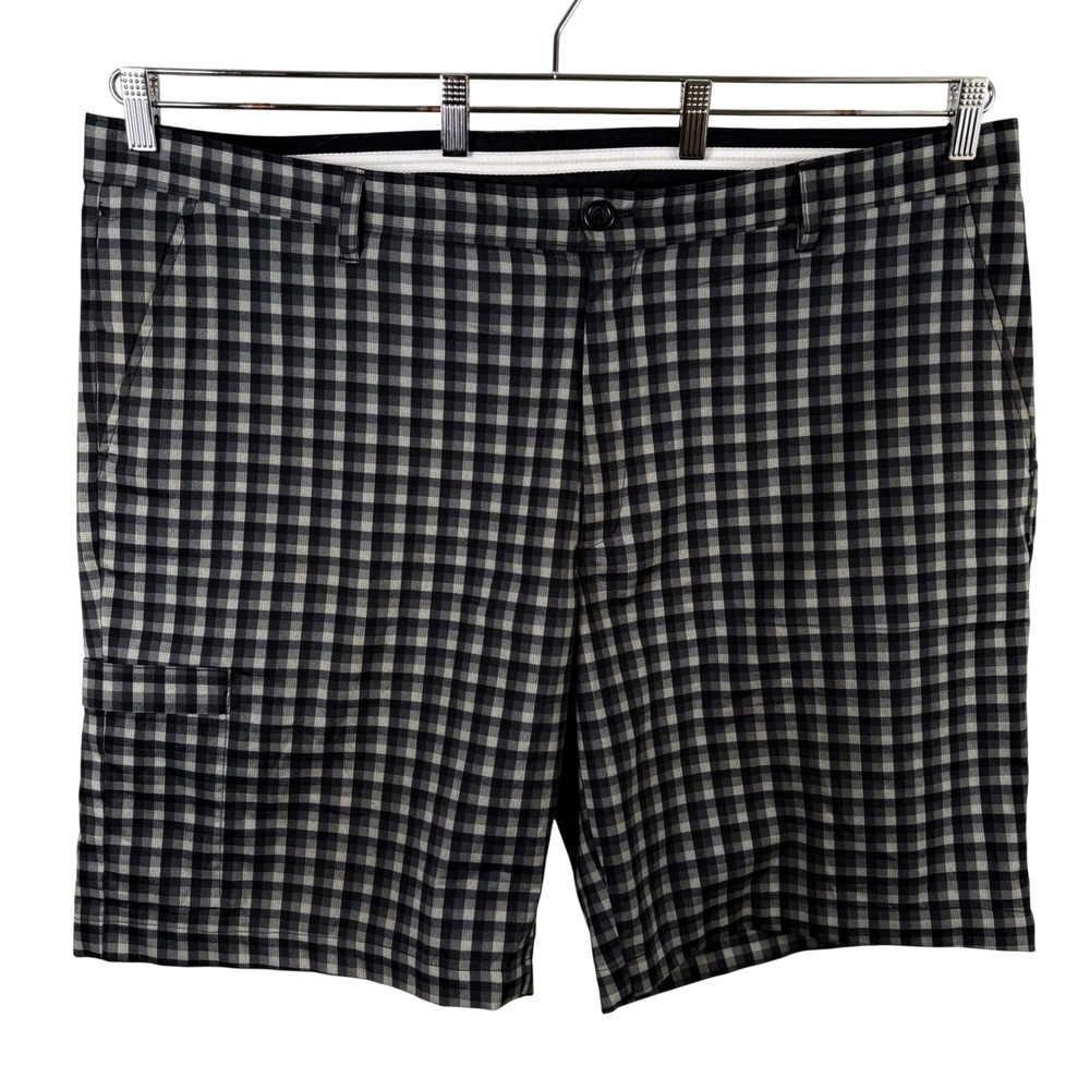 Greg Norman Golf Shorts 44 Black Grey Gingham Slim Fit Performance Tasso Elba